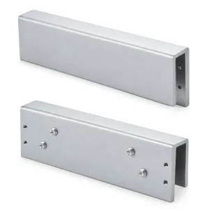 TT-201 silver door closer glass clamp, front and reverse views on a white background