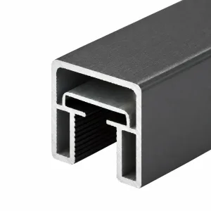 30 × 30 mm aluminum glass-slot handrail with hollow profile and dark gray finish on a white background