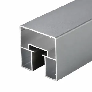 40 × 40 mm aluminum glass-slot handrail with silver-gray finish and hollow profile on a white background