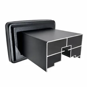 85 × 48 mm aluminum platform handrail showing profile chambers and square fitting on a white background