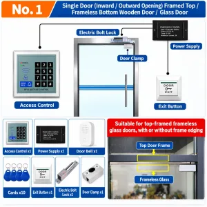 Kit 01 Single Glass Door Electric Bolt Access Control Kit