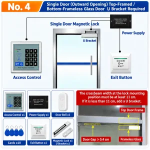 Kit 04 Single Glass Door Magnetic Lock Kit with U Bracket