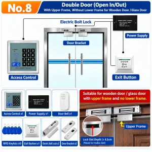 Kit 08 Double Door Electric Bolt Access Control Kit