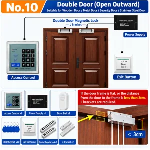 Kit 10 Double Door Magnetic Lock Kit with L Brackets