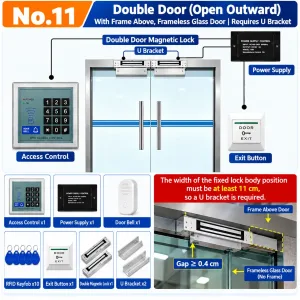 Kit 11 Double Glass Door Magnetic Lock Kit with U Brackets