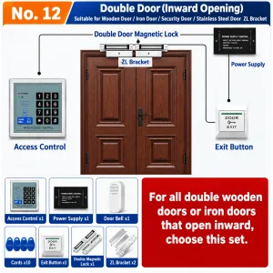Kit 12 Double Inward-Opening Door Magnetic Lock Kit with ZL Brackets