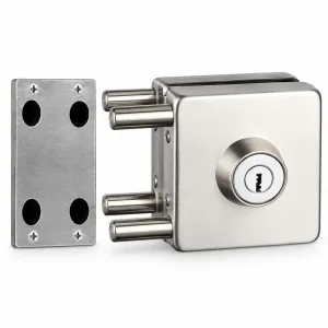 602 Square Single-Door Two-Way Glass Door Lock in stainless steel on a white background