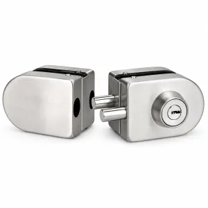 701 Double-Door Two-Way Latch Glass Door Lock in stainless steel on a white background