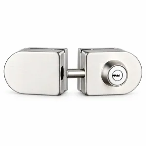 703 Double-Door One-Way Bolt Glass Door Lock in stainless steel on a white background