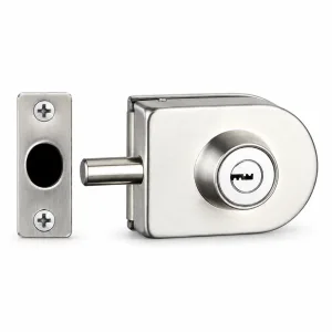 704 Single-Door One-Way Bolt Glass Door Lock in stainless steel on a white background