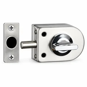 706 Single-Door One-Way Bolt Glass Door Lock in stainless steel on a white background
