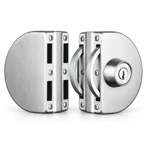 801 Round Double-Door Two-Way Glass Door Lock in stainless steel on a white background