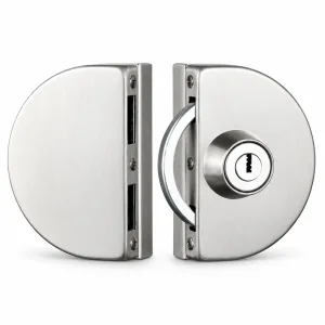 803 Round Double-Door One-Way Glass Door Lock in stainless steel on a white background