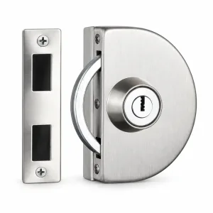 804 Round Single-Door One-Way Glass Door Lock in stainless steel on a white background