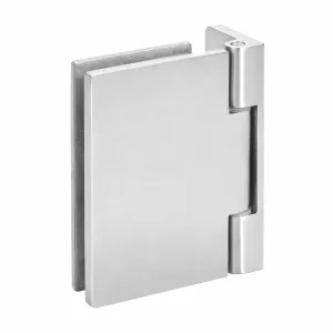 A-110B slim silver glass door hinge with smooth rectangular cover and right-side hinge knuckles on a white background