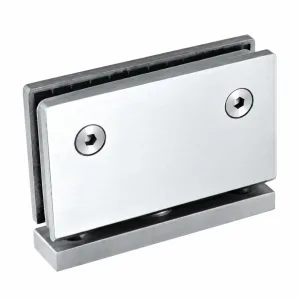 A-115 silver patch glass door hinge with two screw heads and a narrow horizontal base on a white background