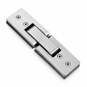A-139 silver rectangular glass door hinge with four recessed screw heads and central bridge on a white background