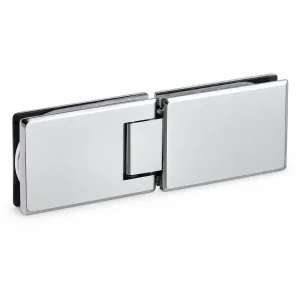 A-143 silver glass-to-glass hinge with two smooth rectangular clamps and a central bridge on a white background