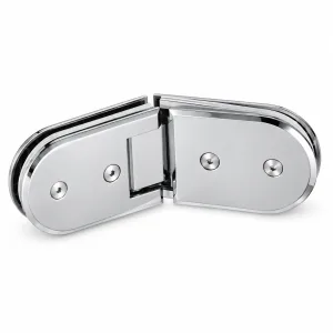 A-144 silver semicircular corner glass hinge on a white background