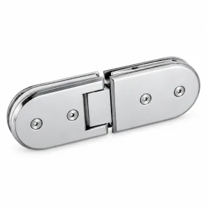 A-145 Semicircular Glass-to-Glass Hinge in polished silver on a white background
