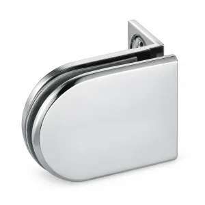 A-148 Semicircular Fixed Glass Hinge in polished silver on a white background