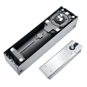 F-84 / BTS-84 hydraulic floor spring with exposed mechanism and stainless steel cover on a white background