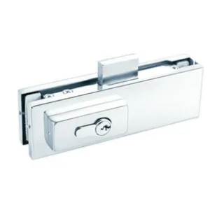 T-050 glass door patch lock fitting with key cylinder and projecting bolt on a white background