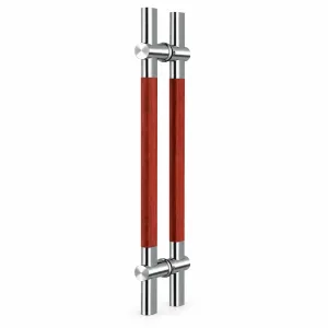TT-2006 stainless steel glass door pull handle with wooden grips on a white background