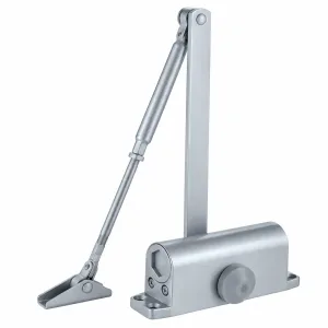 TT-051CE silver hydraulic door closer with adjustable arm on a white background