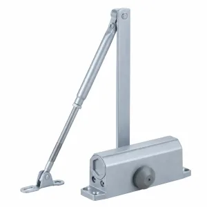 TT-051CF silver hydraulic door closer with adjustable arm on a white background
