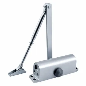 TT-061AE silver hydraulic door closer with adjustable arm on a white background