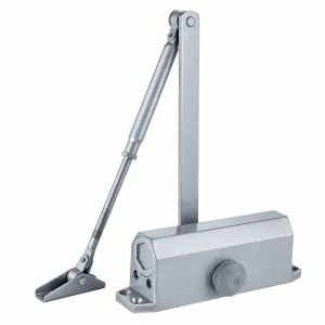 TT-061AF silver hydraulic door closer with adjustable arm on a white background