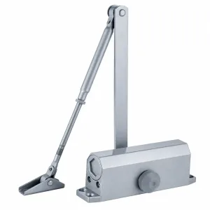 TT-061BF silver hydraulic door closer with adjustable arm on a white background