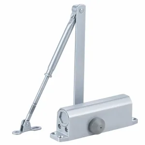 TT-061CF silver hydraulic door closer with adjustable arm on a white background