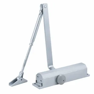TT-064F silver hydraulic door closer with adjustable arm on a white background