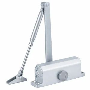TT-068F silver hydraulic door closer with adjustable arm on a white background