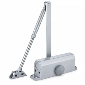 TT-071AF silver hydraulic door closer with adjustable arm on a white background