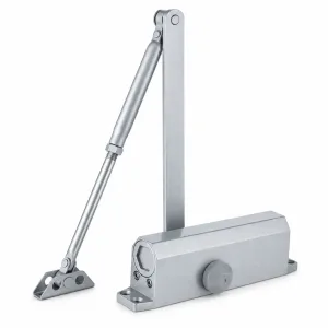 TT-071CF silver hydraulic door closer with adjustable arm on a white background