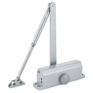 TT-072F silver hydraulic door closer with adjustable arm on a white background